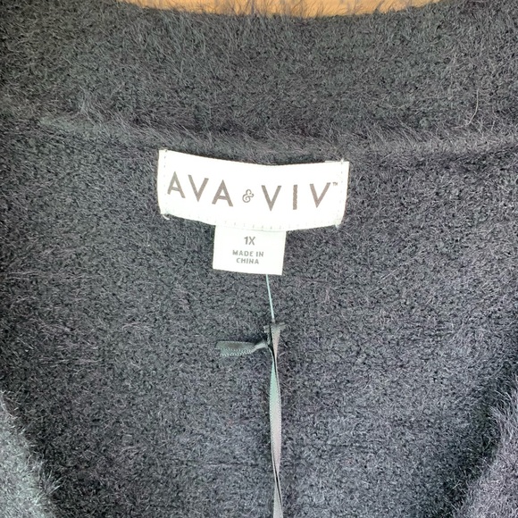 Ava & Viv Fuzzy Black V-Neck Tunic Pullover Sweater Size 1X NWT Enviro Friendly - Picture 4 of 10